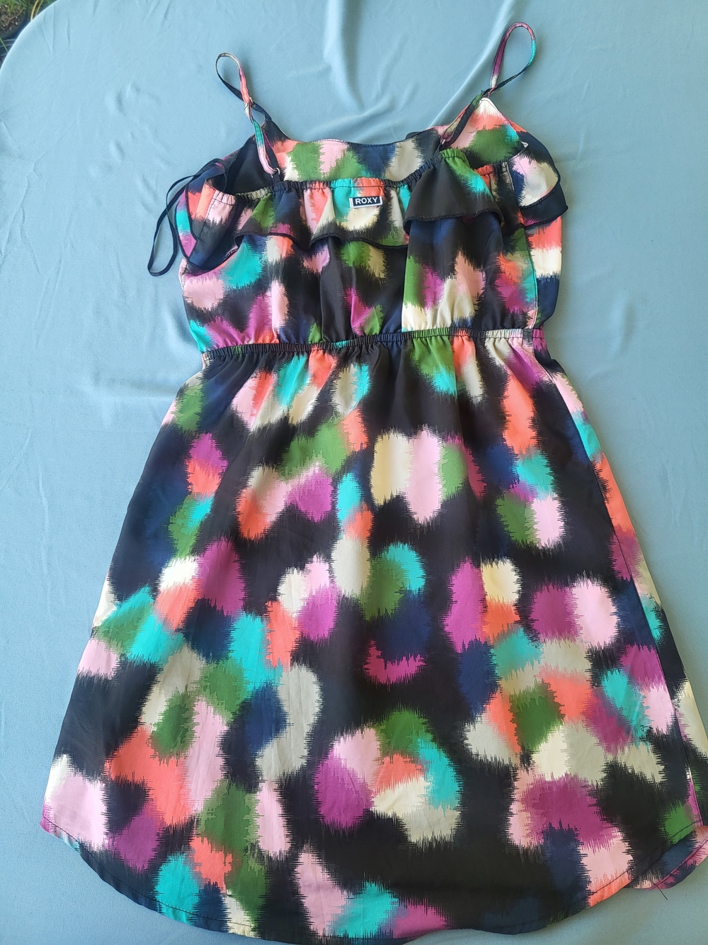 Roxy Black Multicolor Brushstroke Ruffle-Trim Sundress - Picture 3 of 4